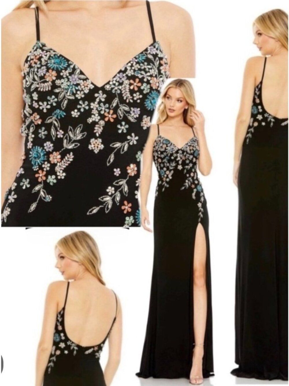 Mac Duggal Multicolor Beaded Floral Cami Grown Dress Size 2